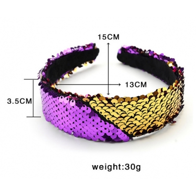 New sequins double-sided two-color wide-brimmed flat travel holiday dance performance headband hair accessories